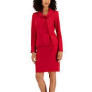 Le Suit Women's Shawl Tied Collar Three Button Jacket and Skirt Set in Red New
